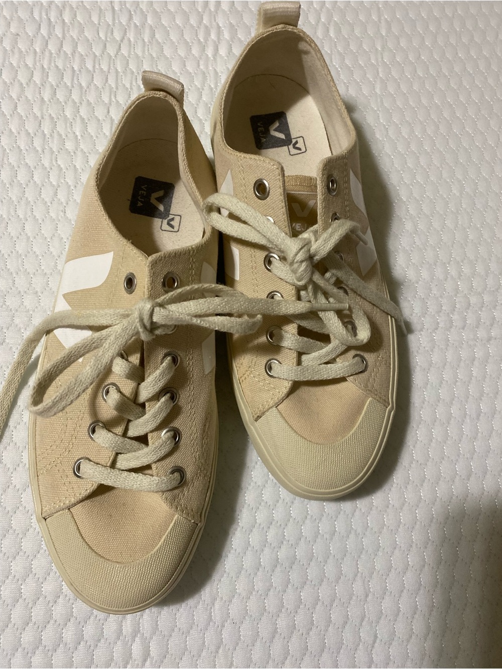 Veja Women's Low-Top Canvas Sneakers in Beige and White